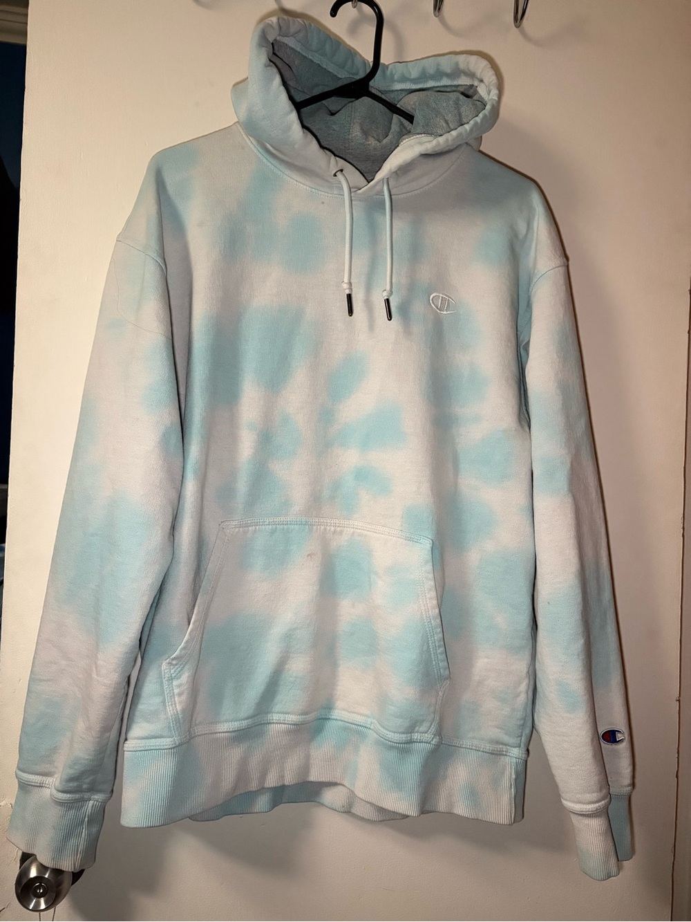 Champion Blue and White Tie-Dye Crewneck Hoodie